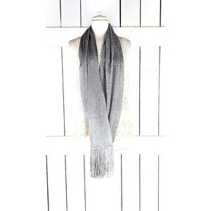 Metallic silver mesh open weave infinity fringe scarf